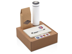 Набор «Warmpage» с термосом, блокнотом, ручкой и чаем, Цвет белый, серый