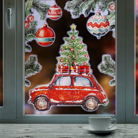 Наклейка для окон двусторонняя, 30х38 см, "Машинка", глиттер, серебро, ЗОЛОТАЯ СКАЗКА, 592578