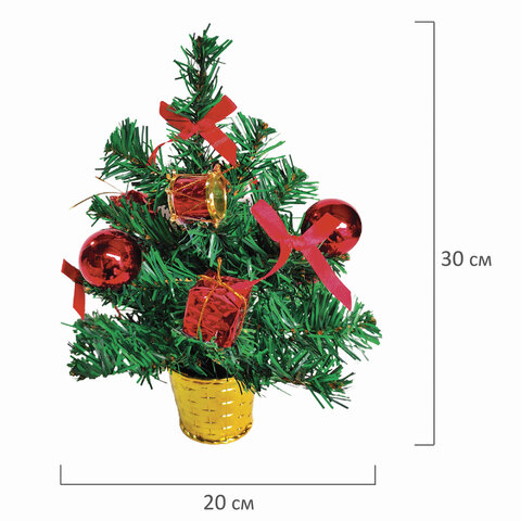 Ель искусственная новогодняя декоративная ЗОЛОТАЯ СКАЗКА 30 см, ПВХ, красные украшения, 591320