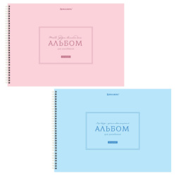 Альбомы для рисования ДЭК, А4, 40 л., КОМПЛЕКТ 2 шт., гребень, рельефный картон, BRAUBERG, 200х290 мм, "Однотонные", 107745