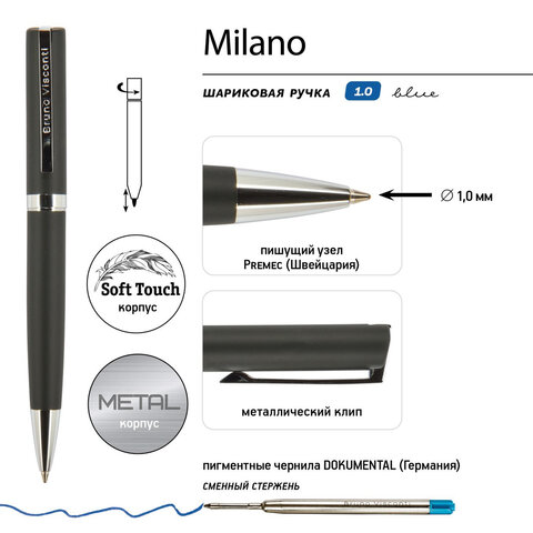 Ручка подарочная шариковая BRUNO VISCONTI "Milano", корпус черный, 1 мм, синяя, 20-0224/01