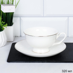 Чайная пара 2 предмета 230 мл ПАРА GC57-230 WHITE /уп 48/ костяной фарфор в подарочной упаковке