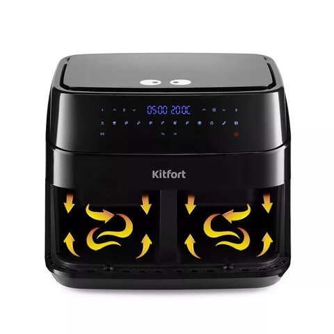 Аэрогриль KITFORT КТ-2250, 1750 Вт, 2х4,5 л, 12 программ, таймер, сенсорное управление, черный