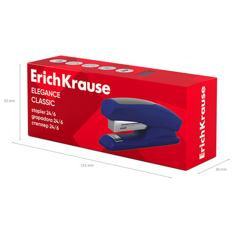 Степлер №24/6 ERICH KRAUSE "Elegance", до 30 листов, с резиновой накладкой, ассорти, 2244