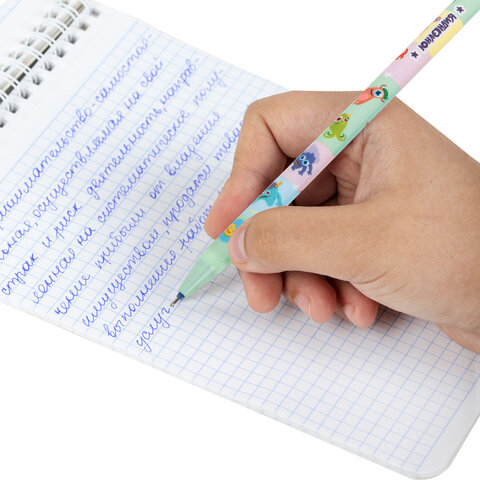 Ручка стираемая гелевая с принтом ЮНЛАНДИЯ "МОНСТРИКИ", СИНЯЯ, корпус ассорти, игольчатый наконечник 0,5 мм, линия 0,35 мм, 144411