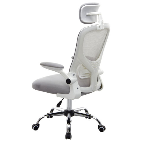Кресло CROMEX (КРОМЕКС) "Dynamic CH-699", откидные подлокотники, пластик белый, сетка/ткань TW, серое, 533070