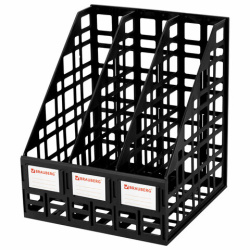 Лоток вертикальный для бумаг BRAUBERG "ULTRA", 240 мм, 3 отделения, сетчатый, сборный, черный, 238249