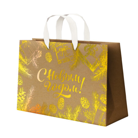Пакет подарочный (1 шт.) новогодний, 27х11х20 см, "Shiny Kraft", фольга, ассорти, ЗОЛОТАЯ СКАЗКА, 592437