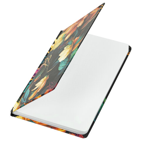 Блокнот с резинкой в клетку 96 л., А5 145х203 мм, твердая обложка с фольгой, BRAUBERG, "Bloom", 115537