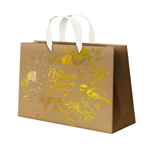 Пакет подарочный (1 шт.) новогодний, 27х11х20 см, "Shiny Kraft", фольга, ассорти, ЗОЛОТАЯ СКАЗКА, 592437