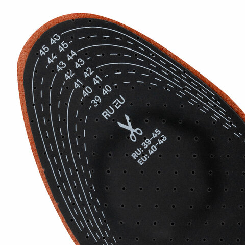 Стельки для обуви из натуральной кожи с двумя амортизаторами, размер RU 39-45 / EU 40-46 с линиями выреза, SHEGRA (ШЕГРА), 700762