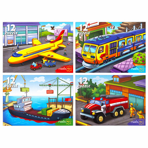 Пазлы картонные 12 элементов + 35 элементов, КОМПЛЕКТ 32 шт., поле 17,5х13 см, РК