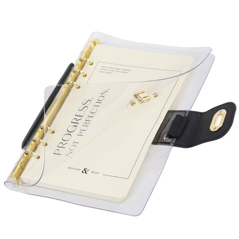 Блокнот А5 180x235 мм, BRAUBERG "Fabulous", гибкий, на кольцах, застежка, 80 л., черный, 116196