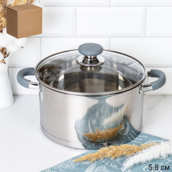 Кастрюля 5,8 л Евро / LB-S-1931B-8B-5,8 /уп 1/ индукция/ ручки с силиконом/ Гофрокороб/ KISIGA