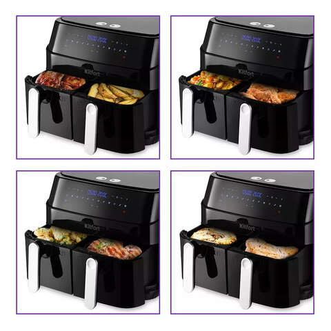 Аэрогриль KITFORT КТ-2250, 1750 Вт, 2х4,5 л, 12 программ, таймер, сенсорное управление, черный