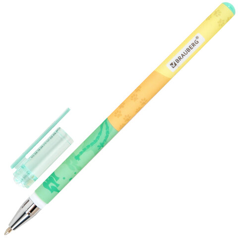 Ручка шариковая с принтом BRAUBERG, кросс-серия "МИЛЫЕ КОТЫ", СИНЯЯ, SOFT TOUCH покрытие, узел 0,7 мм, линия письма 0,35 мм, 144478
