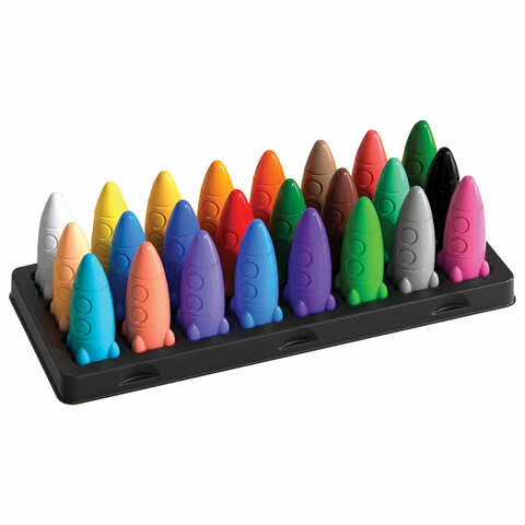 Восковые мелки фигурные BRAUBERG KIDS "РАКЕТА", НАБОР 24 цвета + НАКЛЕЙКИ В ПОДАРОК!, 273083