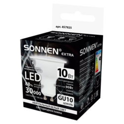Лампа светодиодная SONNEN EXTRA, 10 (90) Вт, GU10, софит, нейтральный белый, 30000 ч, LED MR16-GU10-10W-4000, 457925