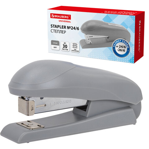 Степлер №24/6, №26/6 BRAUBERG "UNIVERSAL", до 30 листов, на 100 скоб, серый, 272717