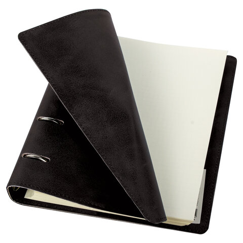 Тетрадь на кольцах А5 (180х220 мм), 120 листов, под кожу, клетка, BRAUBERG "Main", черный, 402004