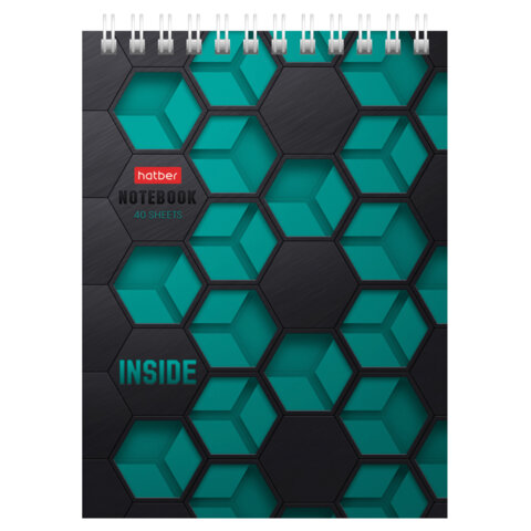 Блокнот МАЛЫЙ ФОРМАТ А6, 40 л., гребень, картон, клетка, HATBER, "INSIDE", 080475, 40Б6В1гр