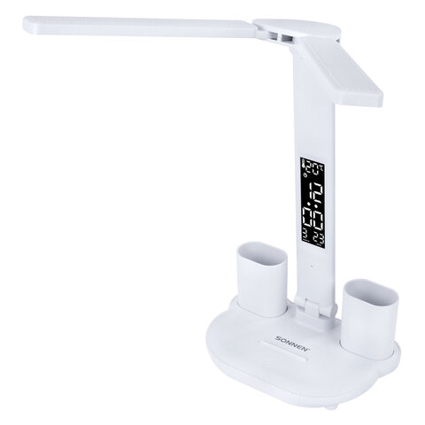 Настольная лампа-светильник беспроводная SONNEN PT-203, органайзер, дисплей, 7 в 1, LED 7 Вт, белый, 238497
