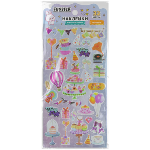 Наклейки гелевые "Акварельные мечты", 17,5х9 см, ассорти 6 видов, FUNSTER (ФАНСТЕР),666096