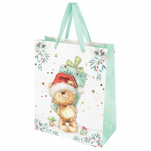 Пакет подарочный НАБОР 4 штуки новогодний 26x32x13 см, "3D Large", ЗОЛОТАЯ СКАЗКА, 592120