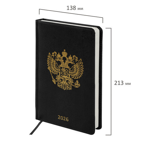 Ежедневник датированный 2026 А5 138х213 мм, BRAUBERG "State", под кожу, черный, 117415