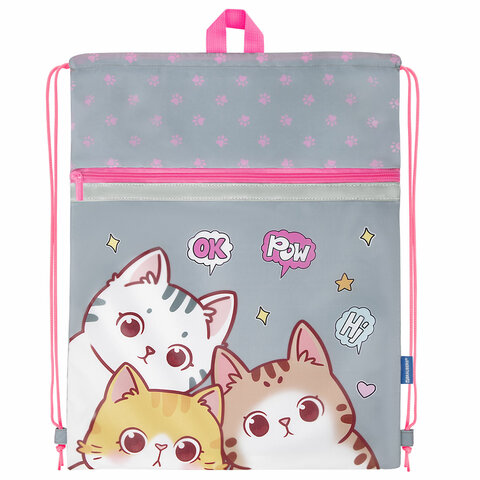 Мешок для обуви BRAUBERG, с петлей, светоотражающая полоса, 2 отделения, 46х36 см, "Hi there", 273449