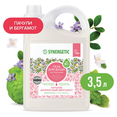 Гель для душа 3,5 л SYNERGETIC "Пачули и ароматный бергамот", натуральный, биоразлагаемый, 400350