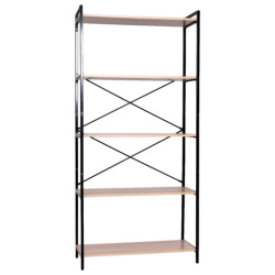 Стеллаж BRABIX "SMART SH-004", 790х360х1950 мм, ЛОФТ, 5 полок, металл/ЛДСП ясень шимо светлый, каркас черный, 641943