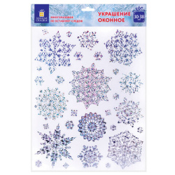 Наклейка для окон, 30х38 см, "Морозные снежинки", голография, серебро, ЗОЛОТАЯ СКАЗКА, 592574