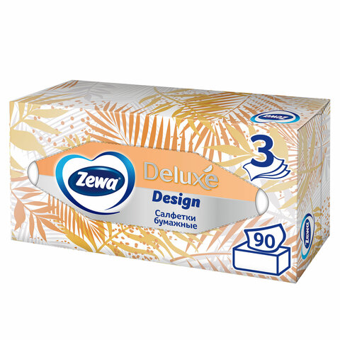 Салфетки косметические 90 штук в картонном боксе, 3-слойные, ZEMMA/ZEWA Deluxe Design, 284201
