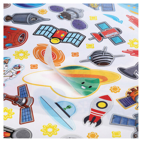 Наклейки бумажные с игровым полем НАБОР, 2 листа, 184 наклеек, "Космическое приключение", HATBER, 2Н5н