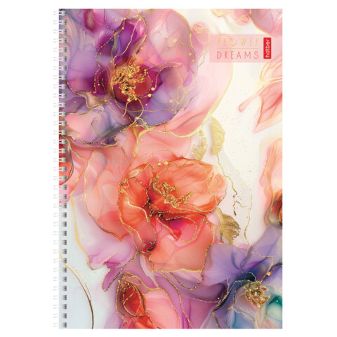 Тетрадь А4 96л. HATBER гребень, клетка, матовая ламинация, 3D фольга, Цветочные сны (микс), 088814, 96Т4лофВ1гр