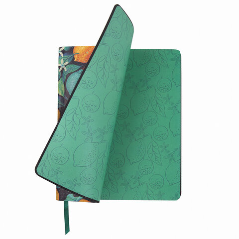 Тетрадь А5 (168х208 мм), 80 л., сшивка, клетка, под кожу, бумага 70 г/м2, фольга, BRAUBERG VISTA, "Lemon Story", 403918