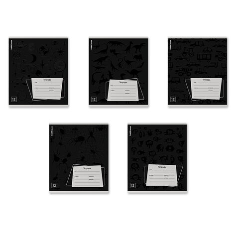 Тетрадь 12 л., линия, выборочный УФ-лак, ERICH KRAUSE, "Black Pattern" (микс в спайке), 60535