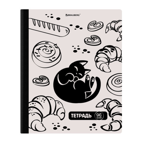 Тетрадь А5 96 л. BRAUBERG, на сшивке с корешком, клетка, обложка картон, "Кот-Непоседа", 405292