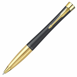 Ручка шариковая PARKER "Urban Muted Black GT", корпус черный, позолоченные детали, синяя, 2143640