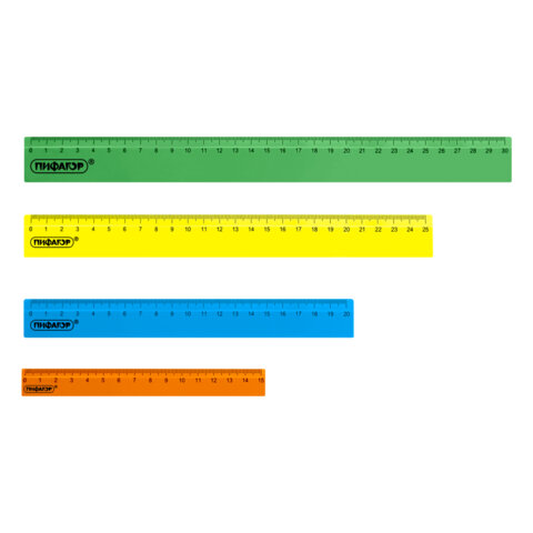 Линейки пластиковые 15, 20, 25, 30 см неоновые, ПИФАГОР, НАБОР 4 шт, непрозрачные, европодвес, 210906