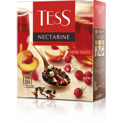 Чай TESS "Nectarine" черный с персиком и земляникой, 100 пакетиков в конвертах по 1,8 г, ш/к 19883, 1988-09