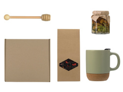 Подарочный набор с чаем, кружкой, медом и ложкой для меда, Цвет зеленый оливковый