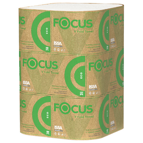 Полотенца бумажные 250 шт., FOCUS (Система H3) Eco, 1 слой, белые, КОМПЛЕКТ 15 пачек, 23х23 см, V-сложение, 5083741