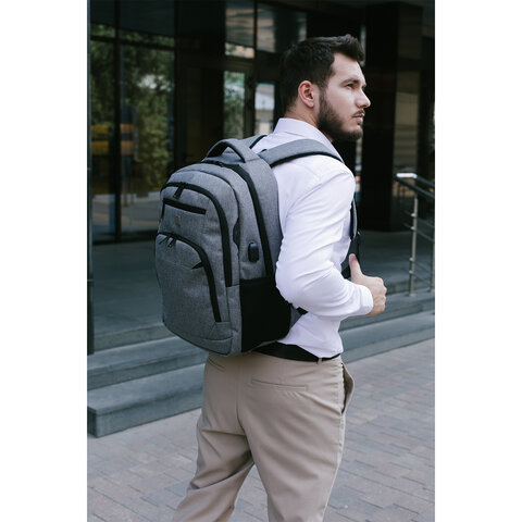 Рюкзак HEIKKI SECURE (ХЕЙКИ) универсальный, 2 отделения, отделение для ноутбука, серый, 46x31x19 см, 273895