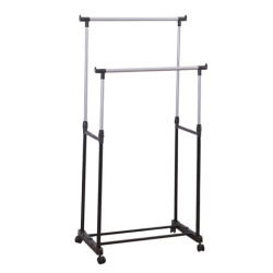 Вешалка для плечиков двухъярусная BOOMHOUSE (БУМХАУС) GR-003 (900-1600x800x400 мм), пластик/металл, черный/хром, 701438