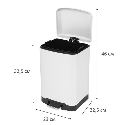 Ведро мусорное с педалью 6л, крышка с доводчиком, белое матовое, металл, LAIMA ULTRA, 701569