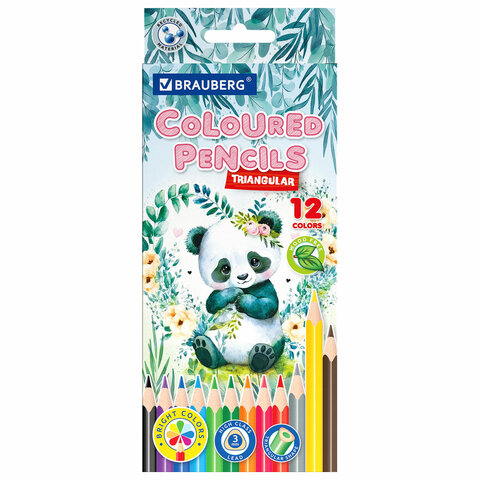 Карандаши цветные "АССОРТИ 8 ДИЗАЙНОВ 3+ лет", 12 цветов, трехгранные, BRAUBERG, 182055