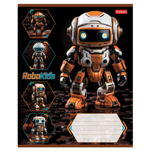 Тетрадь 18л. HATBER клетка, обложка картон, Робо (микс в спайке), 18Т5В1