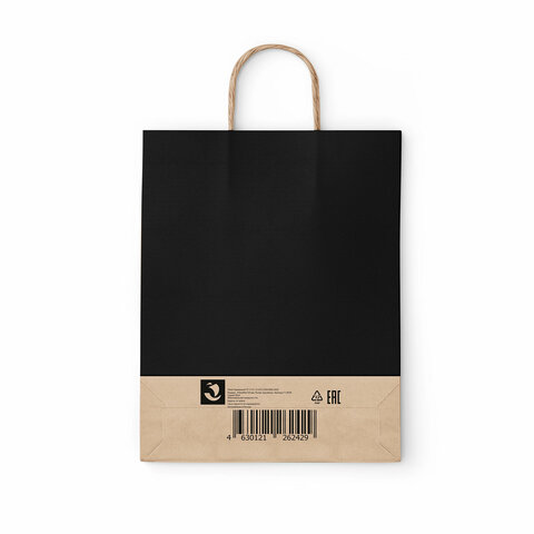 Крафт-пакет бумажный "Black" 26х15х35 см, с кручеными ручками, плотность 80 г/м2, моноцвет, 112429